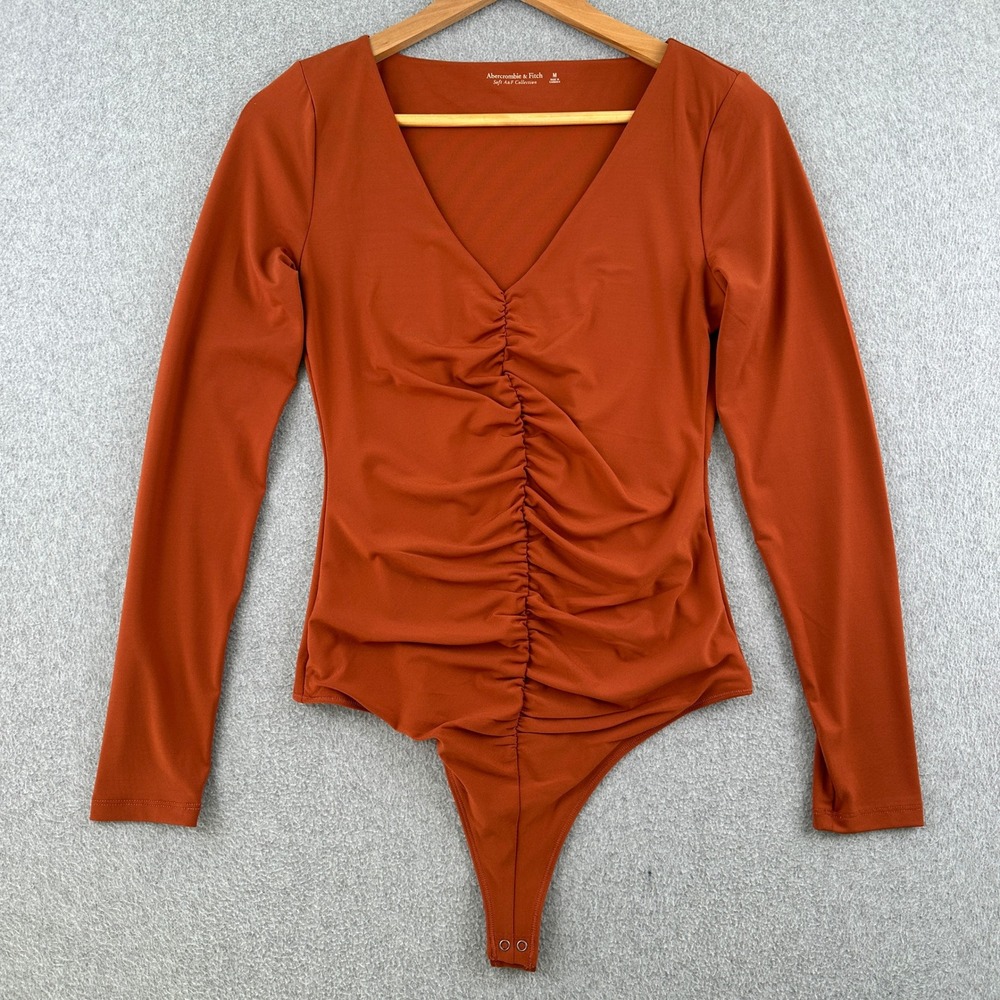 Abercrombie & Fitch Bodysuit Womens Medium Orange‎ Soft A&F Collection Ruched